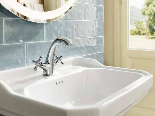 Roca Carmen Twin-Lever Basin Faucet, Vintage Smooth Body, Evershine Chrome, 1.2 GPM, ADA Compliant, WaterSense Certified