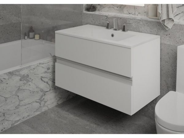 Space 30" Wall-Hung Bathroom Vanity — Two Soft-Close Drawers with Gola Handles, MDF (Sink Not Included)