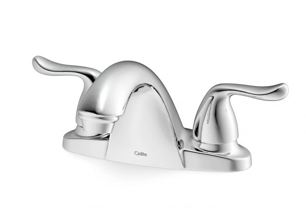 Elemental 4" Centerset Basin Faucet — Twin-Lever Chrome Deck-Mounted Mixer with Pop-Up Drain