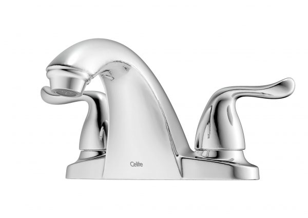 Elemental 4" Centerset Basin Faucet — Twin-Lever Chrome Deck-Mounted Mixer with Pop-Up Drain