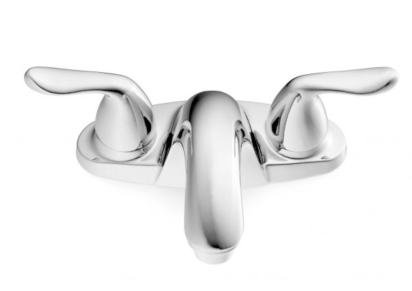 Elemental 4" Centerset Basin Faucet — Twin-Lever Chrome Deck-Mounted Mixer with Pop-Up Drain