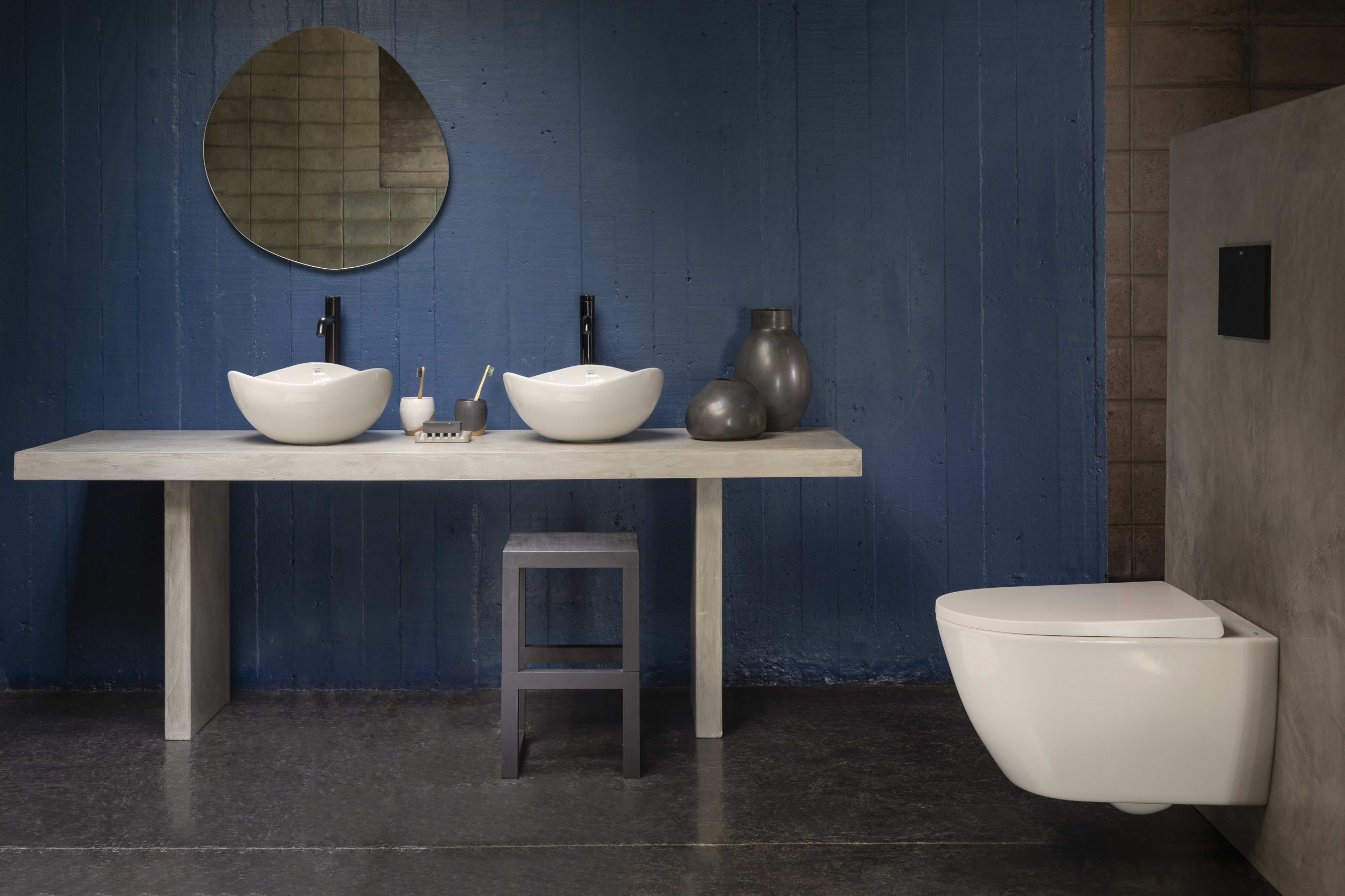 Roca Ohtake Round FINECERAMIC® Over-Countertop Basin, Onyx, 380mm, Asymmetric - Image 2