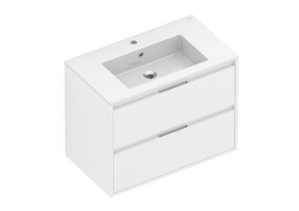 Celite Cube 32" Wall-Hung Vanity Unit, Two Soft-Close Drawers, Gola Handles, Gloss White
