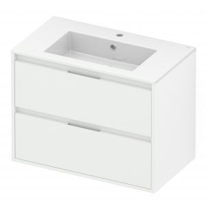 Celite Cube 32" Wall-Hung Vanity Unit, Two Soft-Close Drawers, Gola Handles, Gloss White - Image 2