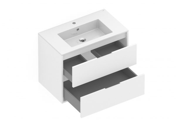 Celite Cube 32" Wall-Hung Vanity Unit, Two Soft-Close Drawers, Gola Handles, Gloss White