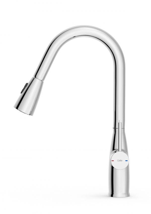 Celite Bliss Single-Handle Pull-Down Kitchen Faucet, High Neck, Lateral Handle, Chrome, 1.8 GPM, Water Saving